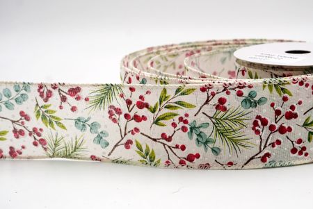 क्रीम_छुट्टी बेरी और हरियाली वायर्ड रिबन_KF9530GC-2-2