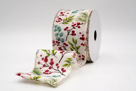 क्रीम_छुट्टी बेरी और हरियाली वायर्ड रिबन_KF9530GC-2-2