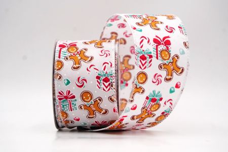 Witte Peperkoekman & Snoep Kerst Wired Ribbon_KF9537GC-1-1