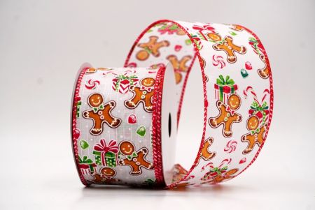 Wit - Rood Peperkoekman & Snoep Kerst Wired Ribbon_KF9538GC-1-7