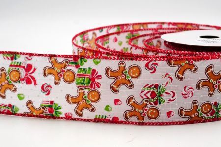 Wit - Rood Peperkoekman & Snoep Kerst Wired Ribbon_KF9538GC-1-7