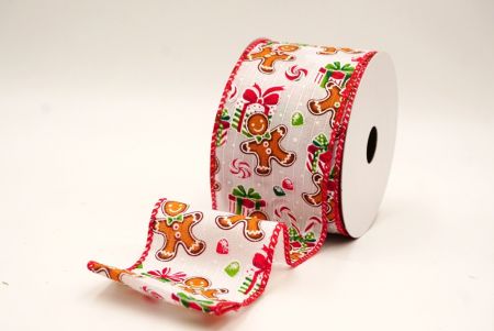 Wit - Rood Peperkoekman & Snoep Kerst Wired Ribbon_KF9538GC-1-7