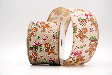 Lichtbruine Peperkoekman & Snoep Kerst Wired Ribbon_KF9539GC-13-183