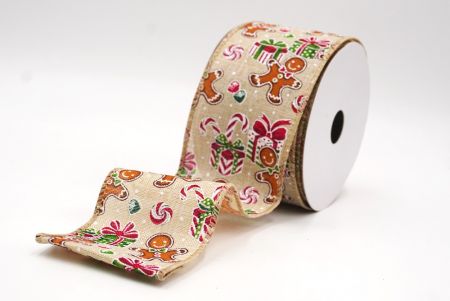 Lichtbruine Peperkoekman & Snoep Kerst Wired Ribbon_KF9539GC-13-183