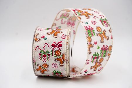 Crème Witte Peperkoekman & Snoep Kerst Wired Ribbon_KF9539GC-2-2