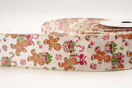 Crème Witte Peperkoekman & Snoep Kerst Wired Ribbon_KF9539GC-2-2