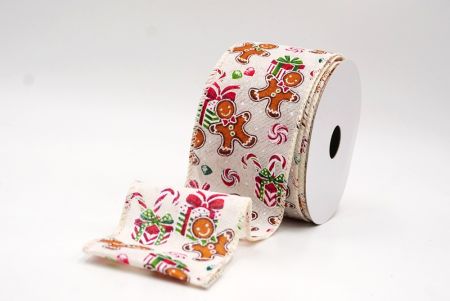 Crème Witte Peperkoekman & Snoep Kerst Wired Ribbon_KF9539GC-2-2