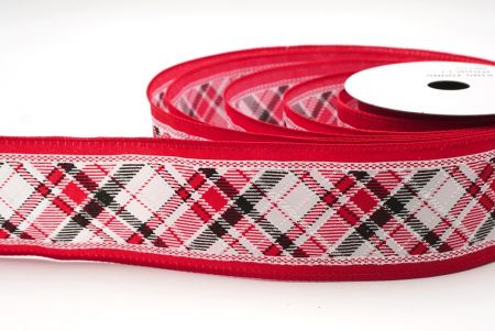 Blanco – Rojo Cinta de alambre de cuadros navideños clásicos_KF9541GC-1-7