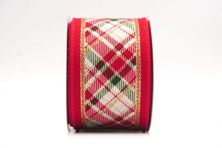Crema - Rojo Cinta de alambre de cuadros navideños clásicos_KF9542GC-2-7