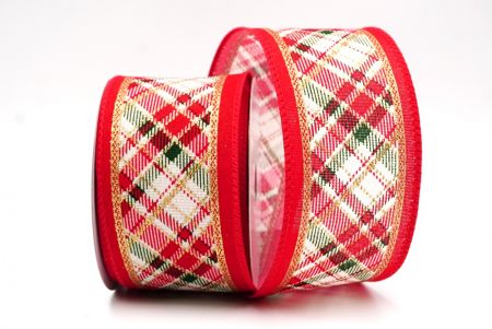Crema - Rojo Cinta de alambre de cuadros navideños clásicos_KF9542GC-2-7