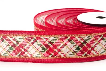 Crema - Rojo Cinta de alambre de cuadros navideños clásicos_KF9542GC-2-7