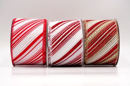 Christmas Diagonal Stripes Wired Ribbon - Christmas Diagonal Stripes Wired Ribbon
