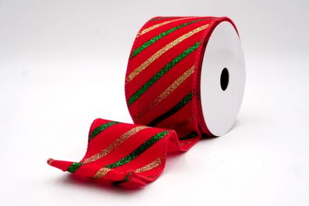 Cinta de Alambre a Rayas Diagonales Rojas de Navidad_KF9549GC-7-7
