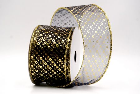 Sheer Black/Gold_Festive Dots Wired Ribbon_KF9550G-53G