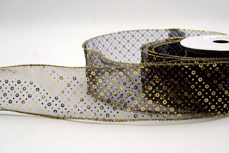 Sheer Black/Gold_Festive Dots Wired Ribbon_KF9550G-53G