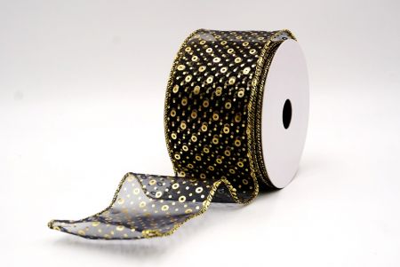 Sheer Black/Gold_Festive Dots Wired Ribbon_KF9550G-53G