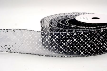 Sheer Black/Silver_Festive Dots Wired Ribbon_KF9550G-53