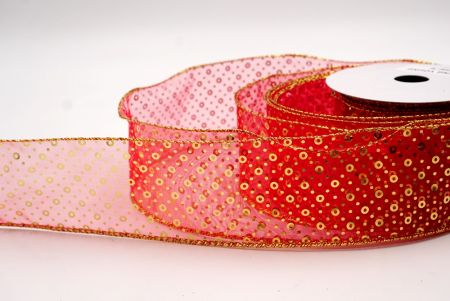 Sheer Red/Gold_Festive Dots Wired Ribbon_KF9550G-7G