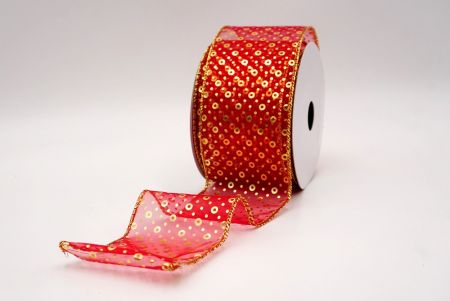 Sheer Red/Gold_Festive Dots Wired Ribbon_KF9550G-7G