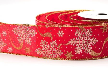 Κόκκινο-Χρυσό Γκλίτερ Χιονονιφάδες Χριστουγεννιάτικη Σατέν Κορδέλα_KF9557G-7_4.JPG