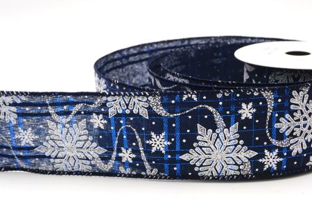 Ναυτικό Μπλε - Λευκό Γκλίτερ Χιονονιφάδες Χριστουγεννιάτικη Σατέν Κορδέλα_KF9558GC-4-4_4.JPG