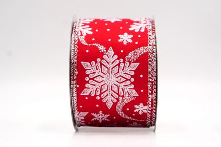 Κόκκινο - Λευκές Γκλίτερ Χιονονιφάδες Χριστουγεννιάτικη Σατέν Κορδέλα_KF9562G-7_1.JPG