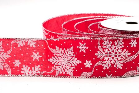 Κόκκινο - Λευκές Γκλίτερ Χιονονιφάδες Χριστουγεννιάτικη Σατέν Κορδέλα_KF9562G-7_4.JPG