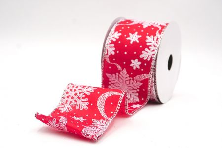 Κόκκινο - Λευκές Γκλίτερ Χιονονιφάδες Χριστουγεννιάτικη Σατέν Κορδέλα_KF9562G-7_5.JPG