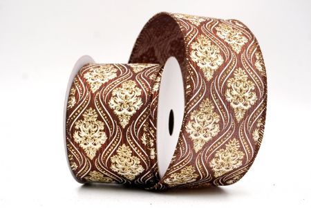 Cinta de alambre damasco marrón de Navidad_KF9566GC-58-58