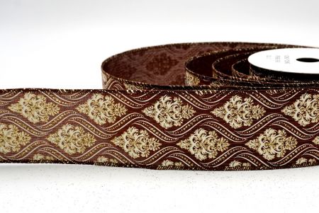 Cinta de alambre damasco marrón de Navidad_KF9566GC-58-58