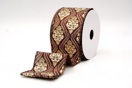 Cinta de alambre damasco marrón de Navidad_KF9566GC-58-58