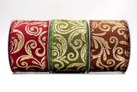 Glittery Scroll Wired Ribbon - Glittery Scroll Wired Ribbon