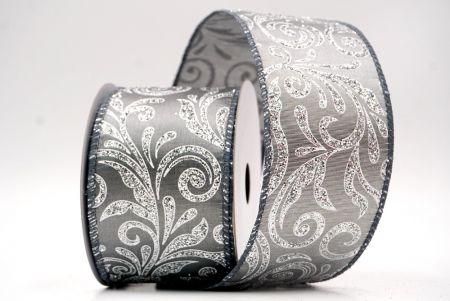 Gray_Glittery Scroll Wired Ribbon_KF9568GC-50-123