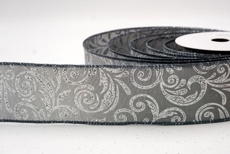 Gray_Glittery Scroll Wired Ribbon_KF9568GC-50-123