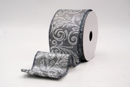 Gray_Glittery Scroll Wired Ribbon_KF9568GC-50-123