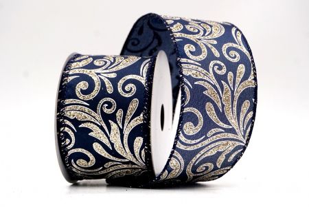 Navy Blue_Glittery Scroll Wired Ribbon_KF9570GC-4-4