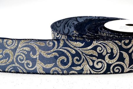 Navy Blue_Glittery Scroll Wired Ribbon_KF9570GC-4-4