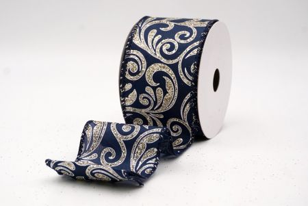 Navy Blue_Glittery Scroll Wired Ribbon_KF9570GC-4-4