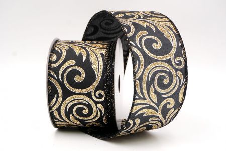 Black_Glittery Scroll Wired Ribbon_KF9570GC-53-53