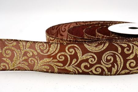Brown_Glittery Scroll Wired Ribbon_KF9570GC-58-58