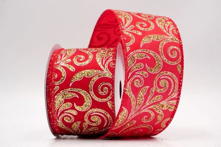 Red_Glittery Scroll Wired Ribbon_KF9570GC-7-7