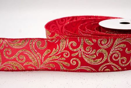 Red_Glittery Scroll Wired Ribbon_KF9570GC-7-7