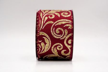 Burgundy_Glittery Scroll Wired Ribbon_KF9570GC-8-8