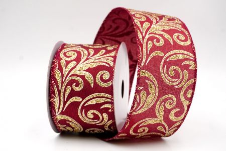 Burgundy_Glittery Scroll Wired Ribbon_KF9570GC-8-8