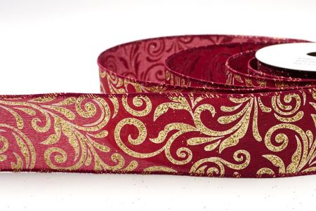 Burgundy_Glittery Scroll Wired Ribbon_KF9570GC-8-8