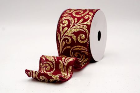 Burgundy_Glittery Scroll Wired Ribbon_KF9570GC-8-8