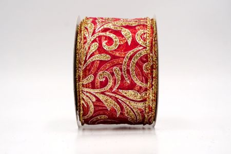 Sheer Red/Gold_Glittery Scroll Wired Ribbon_KF9571G-7