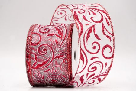 Sheer White_Glittery Scroll Wired Ribbon_KF9572GR-1