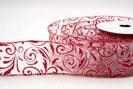 Sheer White_Glittery Scroll Wired Ribbon_KF9572GR-1