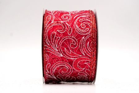 Sheer Red_Glittery Scroll Wired Ribbon_KF9572GR-7